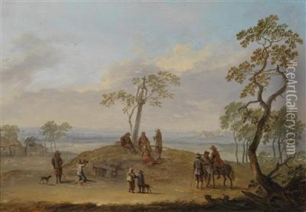 Travellers In A Wide Landscape Oil Painting - Franz Ferg