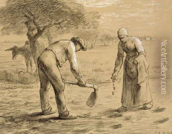 Peasants planting potatoes Oil Painting - Jean-Francois Millet
