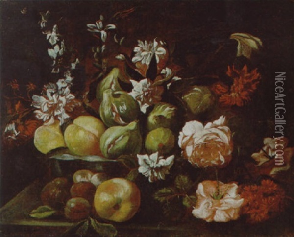 Natura Morta Con Frutta E Fiori Oil Painting - Abraham Brueghel