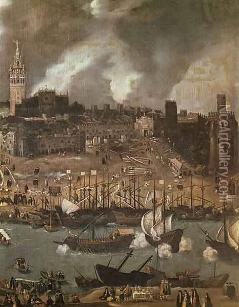 An Expedition Setting out from Seville for America in 1498 Oil Painting - Alonso Sanchez Coello