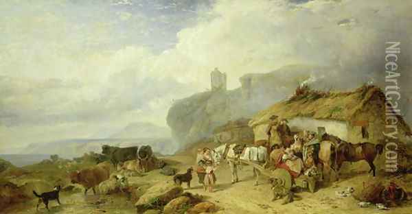 Drover's Halt, Island of Mull in the Distance, 1845 Oil Painting - Richard Ansdell