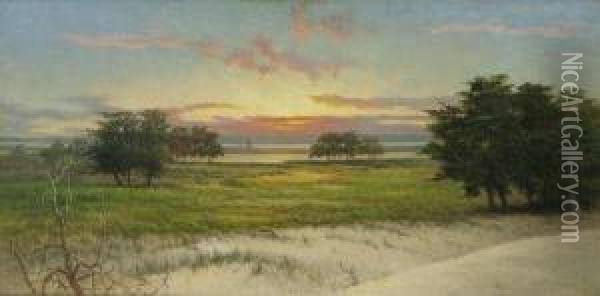 Distant Sunset Along The Coast Oil Painting - Frederick Debourg Richards