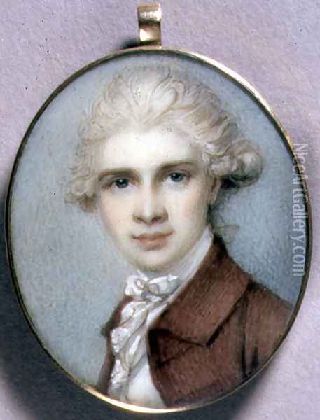 Portrait Miniature of a Young Man in a Brown Coat, 1780's Oil Painting - Richard Cosway