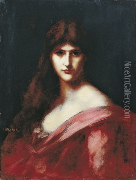 Dame In Rot Oil Painting - Jean Jacques Henner