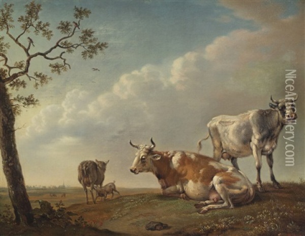 A Landscape With Cows Oil Painting - Christian David Gebauer
