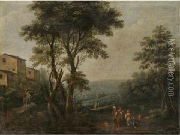 An Italianate Landscape With Figures Resting In The Foreground Oil Painting - Andrea Porta