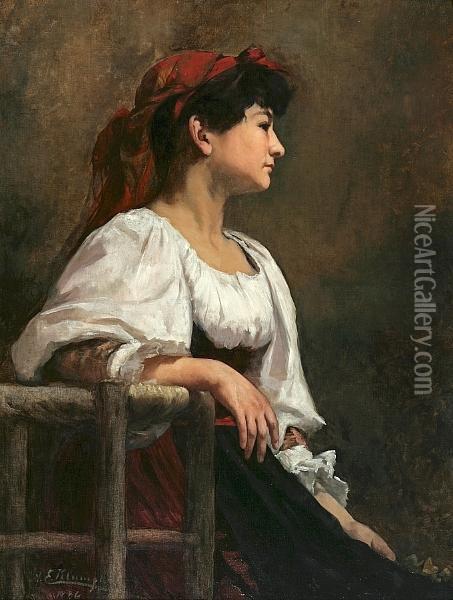 Seated Woman With A Red Kerchief Oil Painting - Anna Elisabeth Klumpke