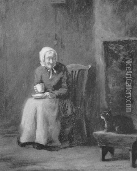 Alte Frau Mit Katze Oil Painting - Tom Mcewan