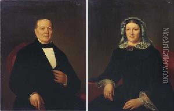 Portrait Of A Lady; And Portrait Of A Gentleman Oil Painting - Isaak Schouman