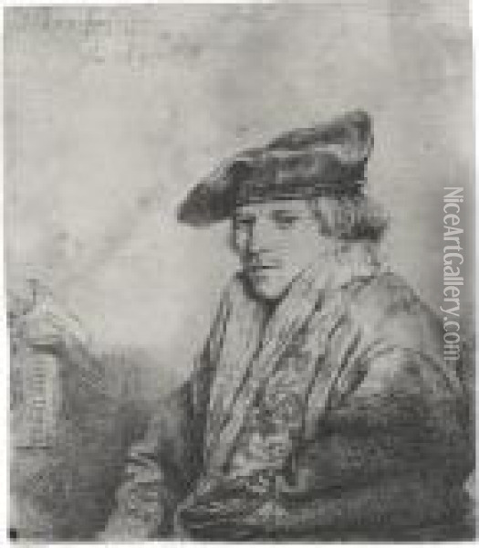 Young Man In A Velvet Cap Oil Painting - Rembrandt Van Rijn