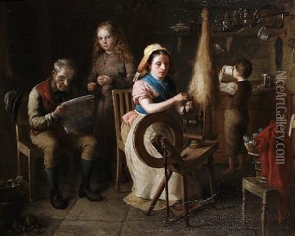 Spinning A Yarn Oil Painting - Hugh Collins