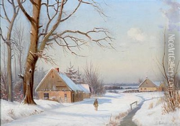 Winter Day On The Country Side, Sunshine Oil Painting - Anders Andersen-Lundby