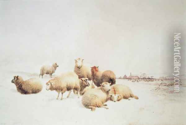 Snowy Landscape with sheep Oil Painting - Thomas Sidney Cooper