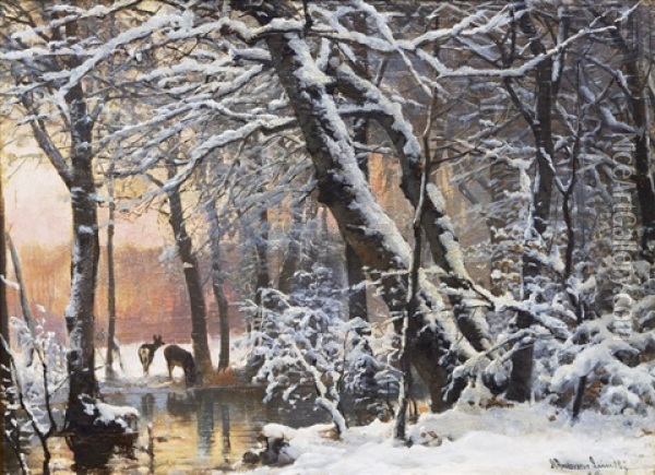 Snowy Clearing Oil Painting - Anders Andersen-Lundby