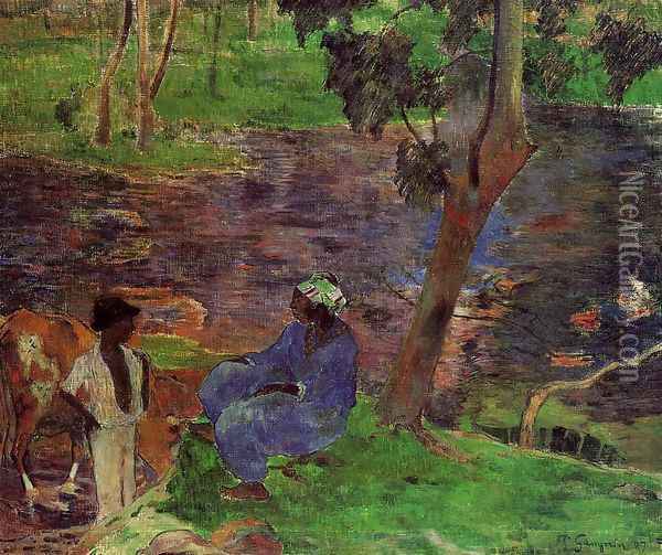 Riverside Oil Painting - Paul Gauguin