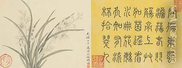 Leaf 10a and 10b, from Master Shen Fengchis Orchid Manuel Vol. III, 1882 Oil Painting - Zhenlin Shen