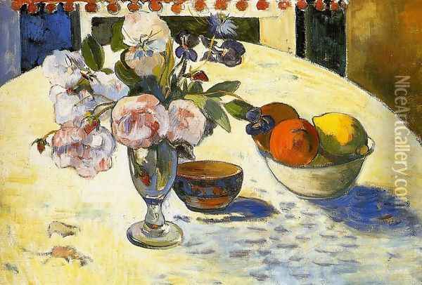 Flowers In A Fruit Bowl Oil Painting - Paul Gauguin
