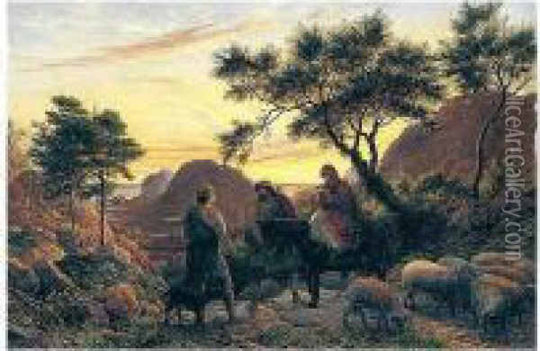 The Flight Into Egypt Oil Painting - James Thomas Linnell
