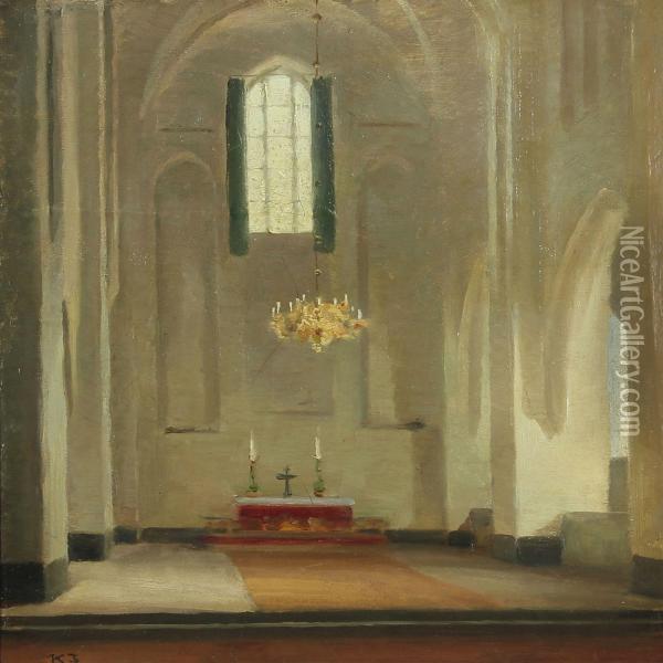Church Interior From St.mary's Church Inelsinore Oil Painting - Karl Jensen