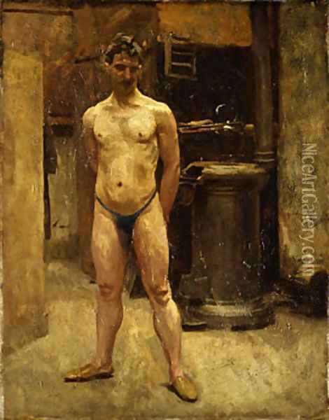 A Male Model Standing before a Stove Oil Painting - John Singer Sargent