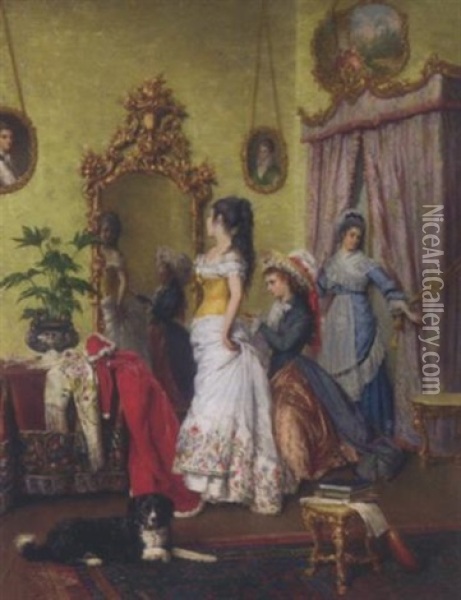 Getting Ready For The Ball Oil Painting - Charles Louis Baugniet