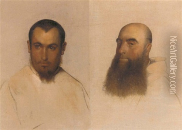 Heads Of Monks Oil Painting - Paul Delaroche