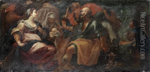 The Birth Of Isaac (+ Hagar Banished By Abraham; Pair) Oil Painting - Giovanni Camillo Sagrestani