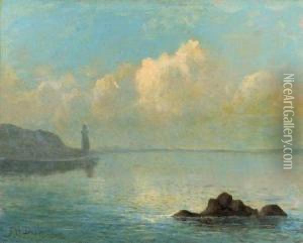 Costal View With Distant Lighthouse Oil Painting - Mauritz F. H. de Haas