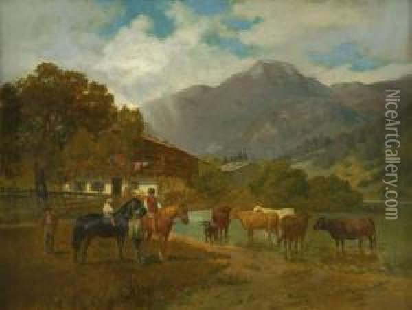 Ein Bauernhaus An Einem Oberbayerischen See Oil Painting - Franz Quaglio