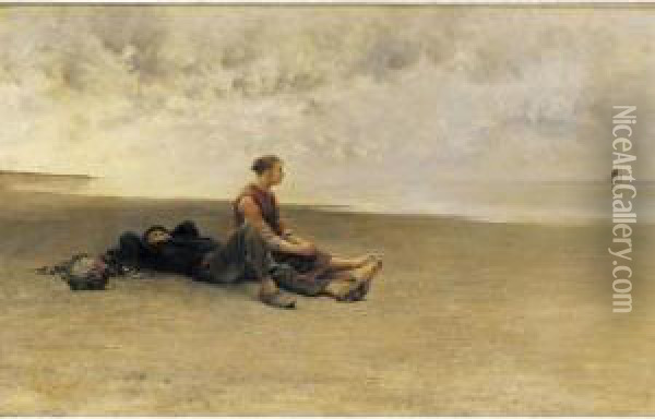 Daydreaming On The Beach Oil Painting - August Wilhelm Nikolaus Hagborg