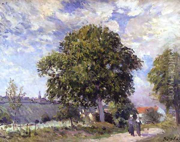 The Entrance to the Village, c.1880 Oil Painting - Alfred Sisley