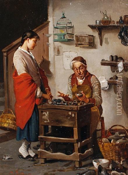The Shoemaker Oil Painting - Giuseppe Costantini