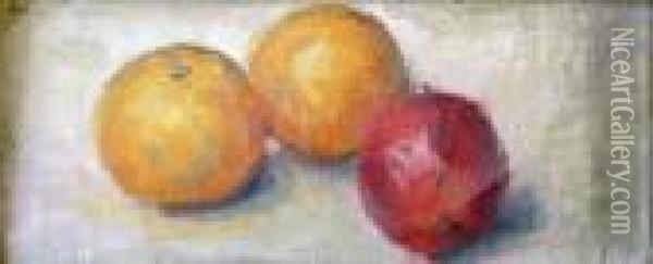 Deux Oranges, Une Pomme Oil Painting - Raphael-Leon Leguilloux