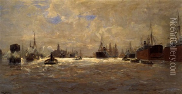 Hamburger Hafen Oil Painting - Erwin Carl Wilhelm Guenther