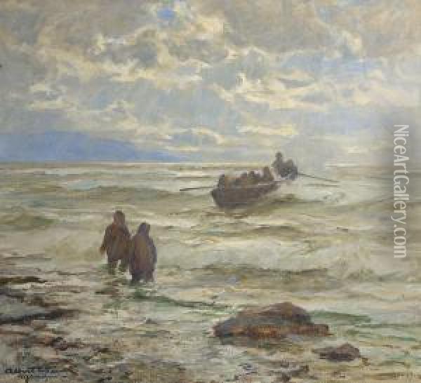 Auslaufendes Fischerboot Oil Painting - Albert Wenk