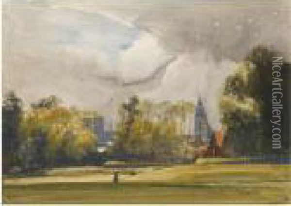 A Distant View Of Notre Dame, Paris Oil Painting - Thomas Shotter Boys
