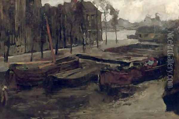 The Kalkmarkt in winter, Amsterdam Oil Painting - George Hendrik Breitner