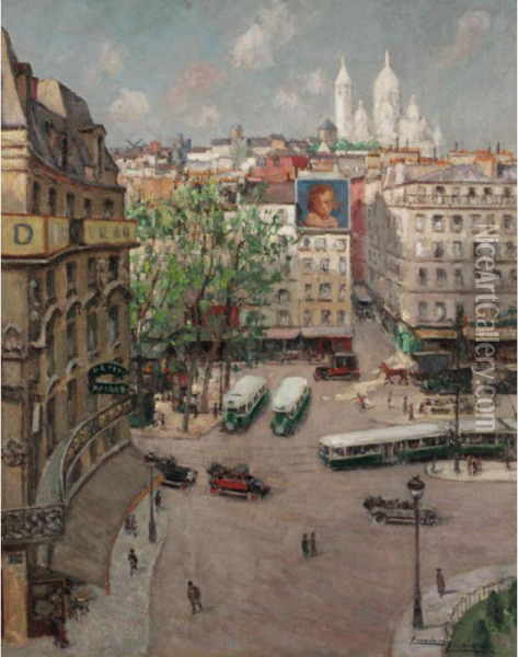 Vue De La Place Pigalle En Printemps Oil Painting - Lucien Lievre