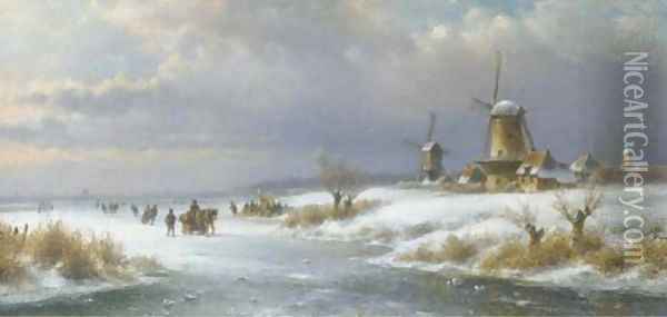 Winter in Holland with a koek en zopie on the ice Oil Painting - Lodewijk Johannes Kleijn