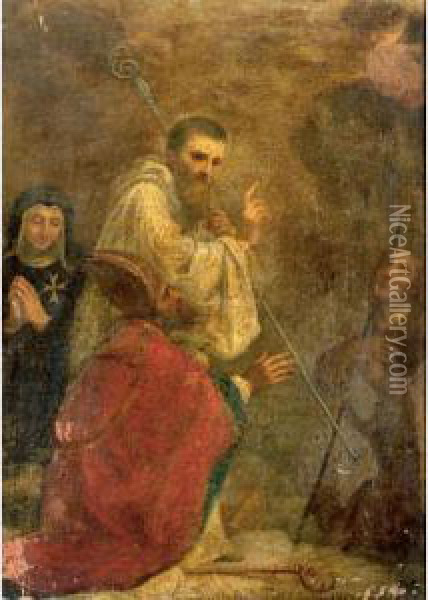 A Religious Scene With Four Saints Oil Painting - Giovanni Battista Tempesti