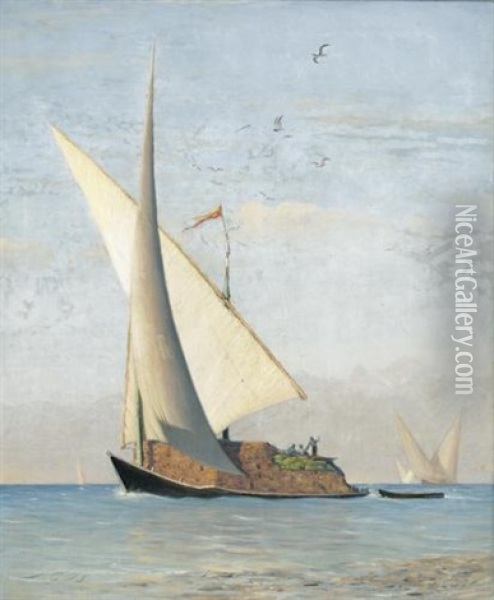 Beladenes Segelschiff Auf Dem Genfersee Oil Painting - Albert Henri John Gos