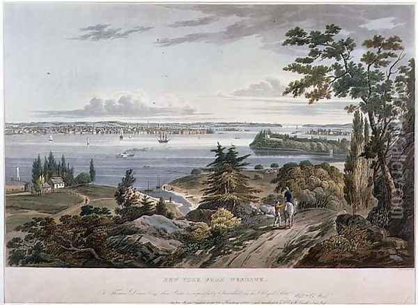 New York from Weehawk, engraved by I. Hill, 1820-3 Oil Painting - William Guy Wall