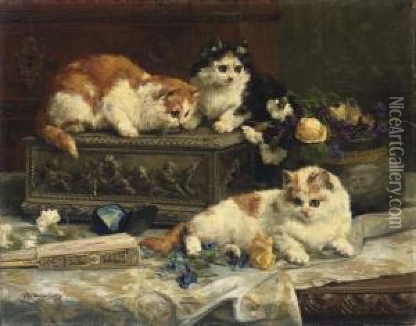 The Three Kittens Oil Painting - Charles van den Eycken