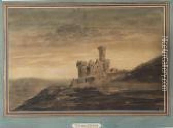 Castle Ruins At Dusk Oil Painting - Victor Hugo