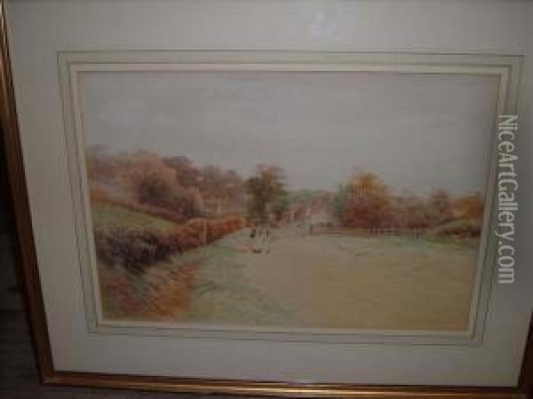 Figures Ona Country Lane Oil Painting - George Oyston