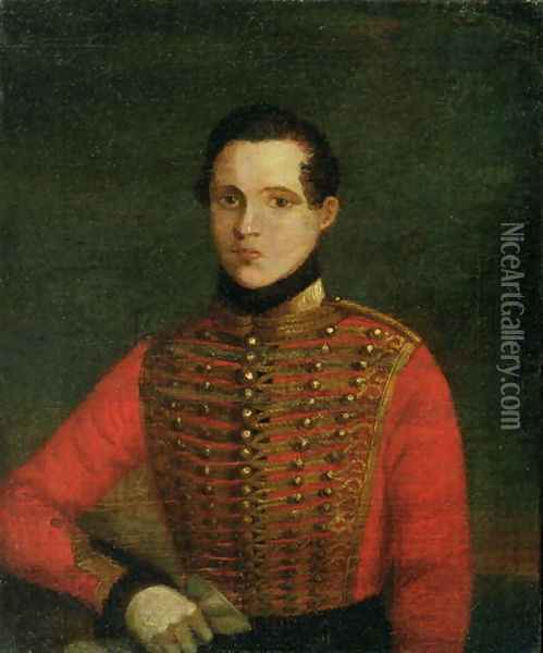 Portrait of the Poet Michail Lermontov, 1830s Oil Painting - A. Chelyshev