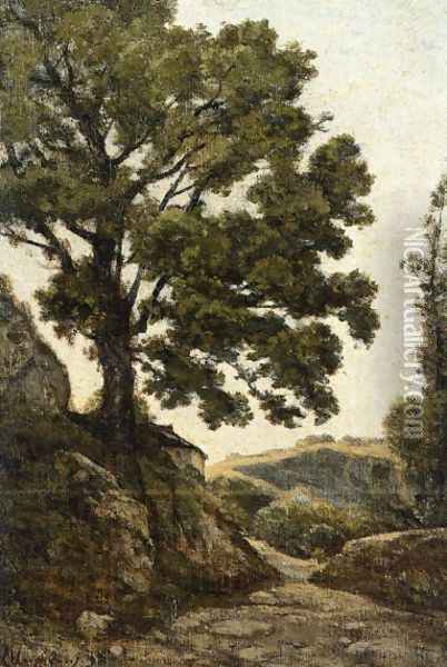 A Large Tree - Path in the Countryside Oil Painting - Henri-Joseph Harpignies