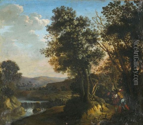 Promeneur Dans Un Sous Bois En Bordure De Riviere Oil Painting - Willem de Heusch