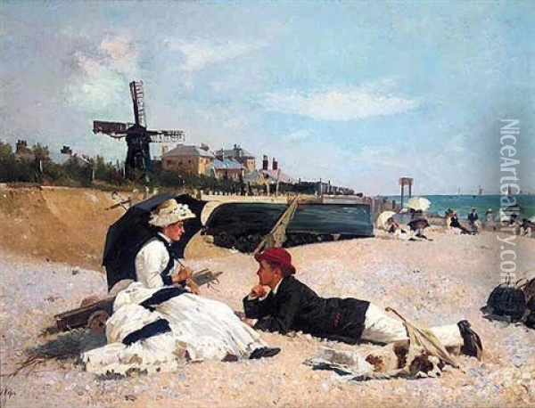 On The Beach Oil Painting - Alexander M. Rossi