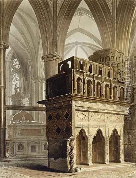 Edward the Confessors Monument, plate M from Westminster Abbey, engraved by J. Bluck fl.1791-1831 pub. by Rudolph Ackermann 1764-1834 1812 Oil Painting - Augustus Charles Pugin